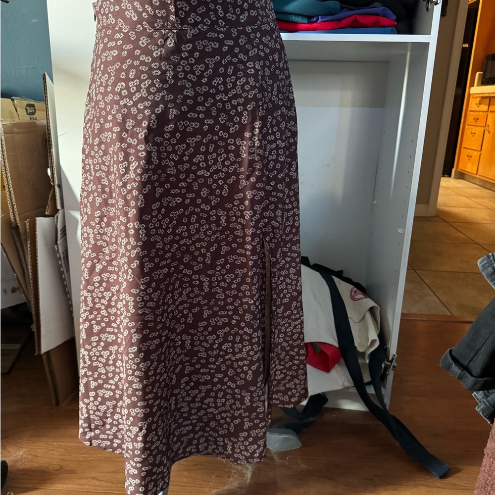 Floral Brown Midi Skirt